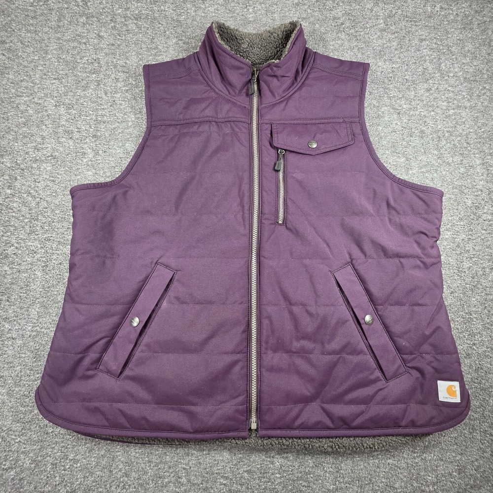Carhartt Sherpa Lined Vest Purple RAIN DEFENDER Reversible Womens Size 2XL